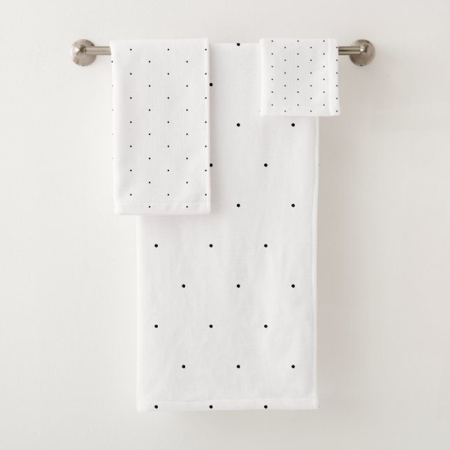 Cute Black white tiny polka dots elegant pattern Bath Towel Set (Insitu)
