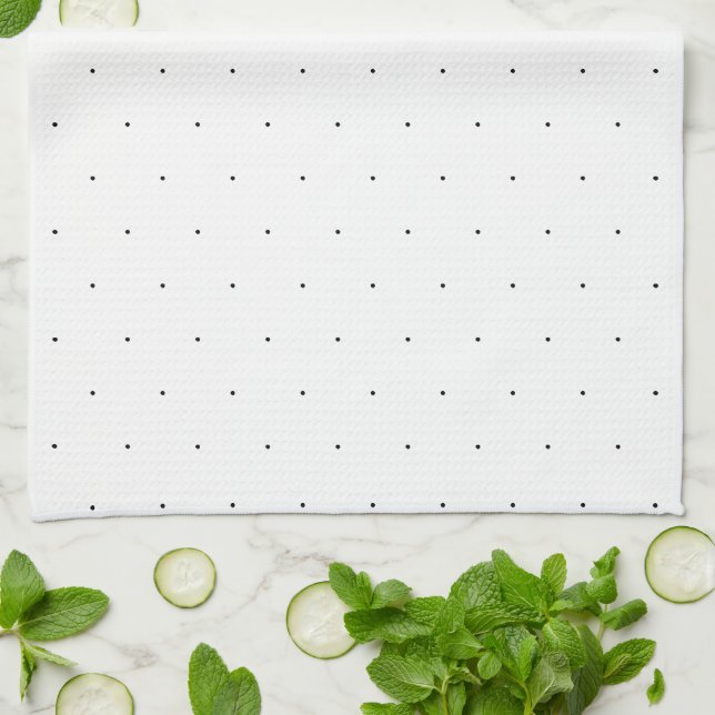 Cute Black white tiny polka dots elegant pattern Tea Towel (Folded)