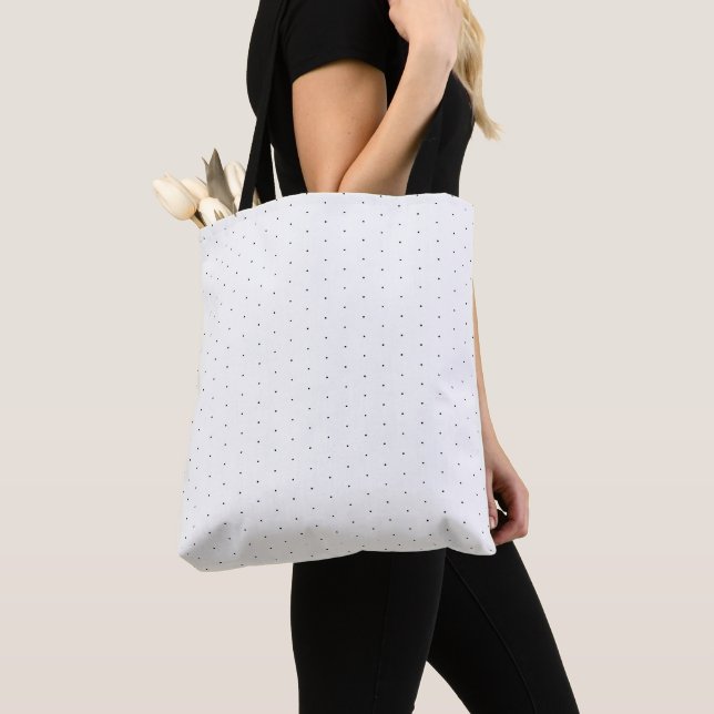 Cute black white tiny polka dots pattern stylish tote bag (Close Up)