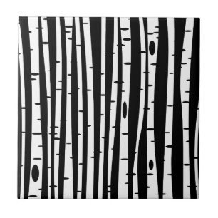 Cute black white tree pattern ceramic tile