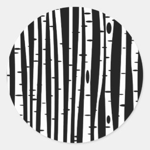 Cute black white tree pattern classic round sticker