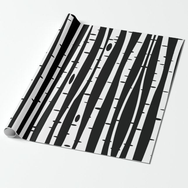 Cute black white tree pattern wrapping paper (Unrolled)