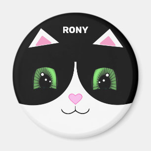 Cute Black White Tuxedo Cat Happy Face Magnet