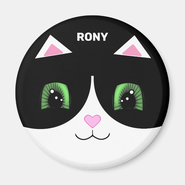 Cute Black White Tuxedo Cat Happy Face Magnet (Front)