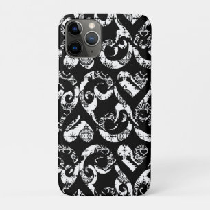Cute black white vintage hearts background design iPhone 11 pro case