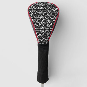 Cute black white vintage hearts background design golf head cover