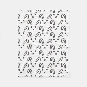 Cute black white watercolor hand drawn bunny fleece blanket