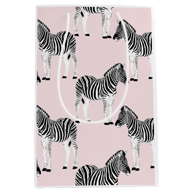 Cute Black White Zebra Animal Pink Design Medium Gift Bag (Front)