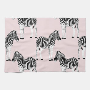 Cute Black White Zebra Animal Pink Design Tea Towel