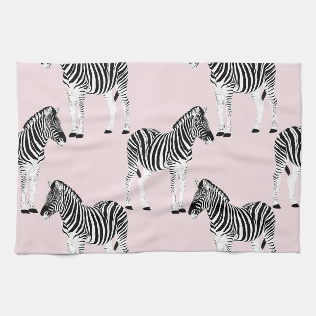 Cute Black White Zebra Animal Pink Design Tea Towel (Horizontal)