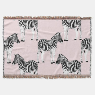 Cute Black White Zebra Animal Pink Design Throw Blanket