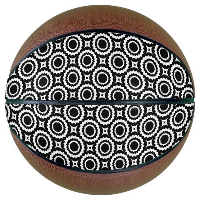 Cute black white zigzag circles design basketball (Front)