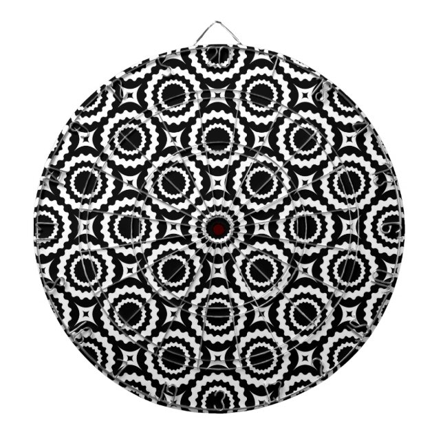 Cute black white zigzag circles design dartboard (Front)