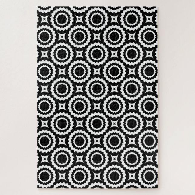 Cute black white zigzag circles design jigsaw puzzle (Vertical)