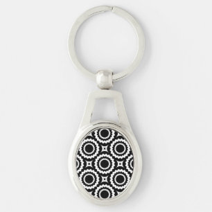 Cute black white zigzag circles design key ring