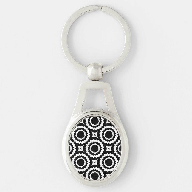 Cute black white zigzag circles design key ring (Front)