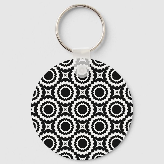 Cute black white zigzag circles design key ring (Front)