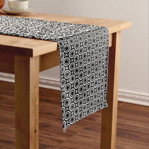 Cute black white zigzag circles design long table runner