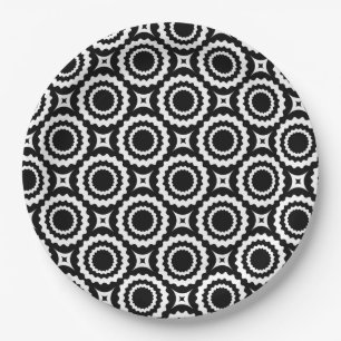 Cute black white zigzag circles design paper plate