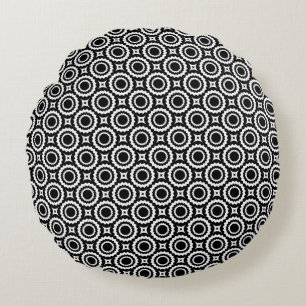 Cute black white zigzag circles design round cushion