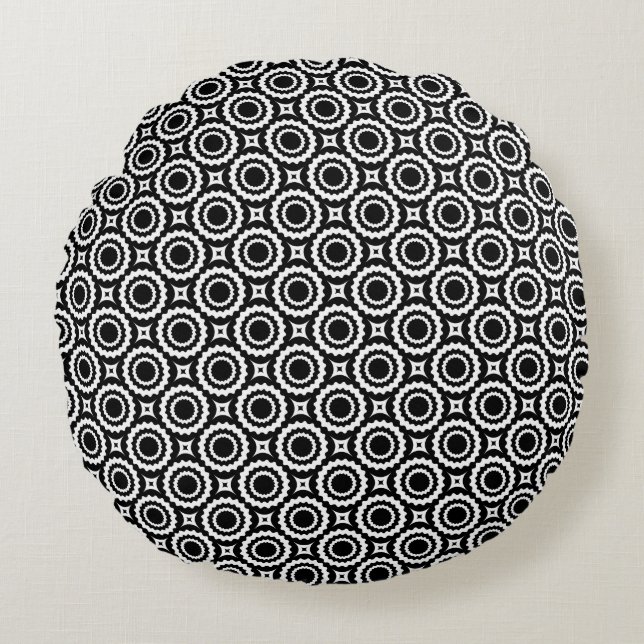 Cute black white zigzag circles design round cushion (Front)