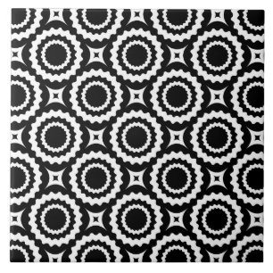 Cute black white zigzag circles pattern ceramic tile