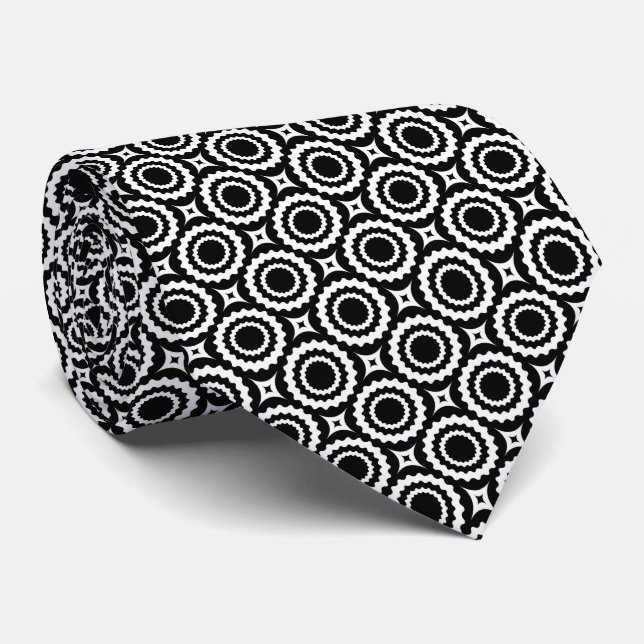 Cute black white zigzag circles pattern tie (Rolled)