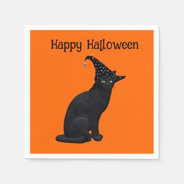 Cute Black Witch Cat Napkin (Front)