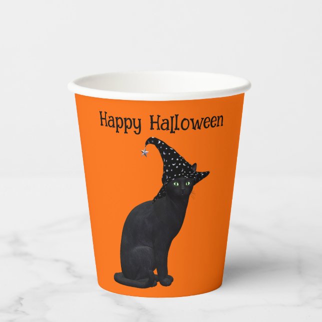 Cute Black Witch Cat Paper Cups (Front)