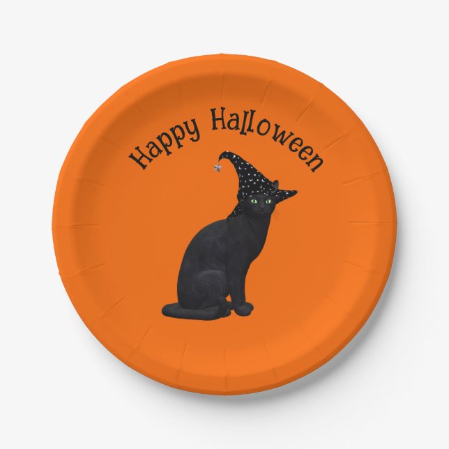 Cute Black Witch Cat Paper Plate (Front)