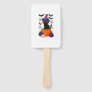 Cute Black Witch Cat Pumpkin Halloween Costume Fal Hand Fan