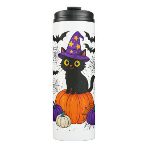 Cute Black Witch Cat Pumpkin Halloween Costume Fal Thermal Tumbler