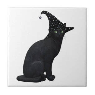 Cute Black Witch Cat Tile