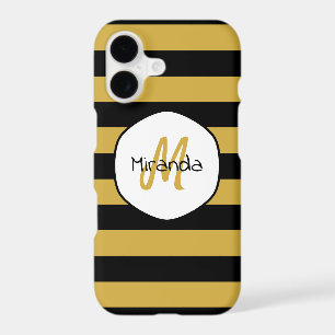 Cute Black Yellow Bee Stripes Name and Monogram