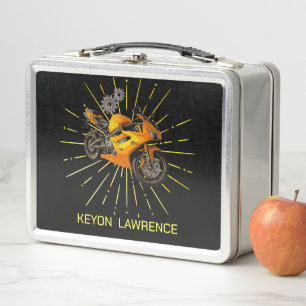Cute Black & Yellow Boys Motorbike Metal Lunchbox