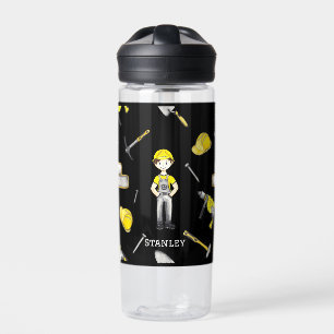 Cute Black Yellow Construction Truck Dump Pattern Water Bottle