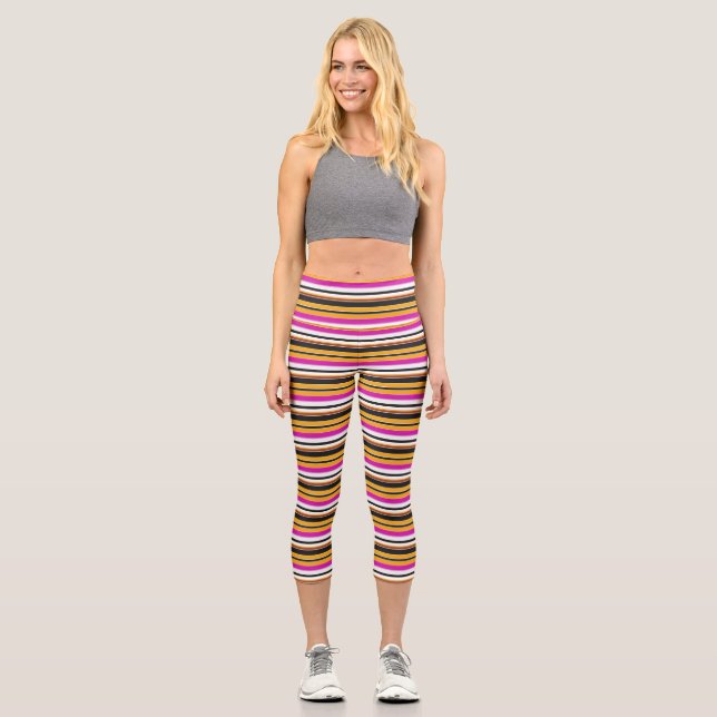 Cute black yellow stripes capri leggings (Front)