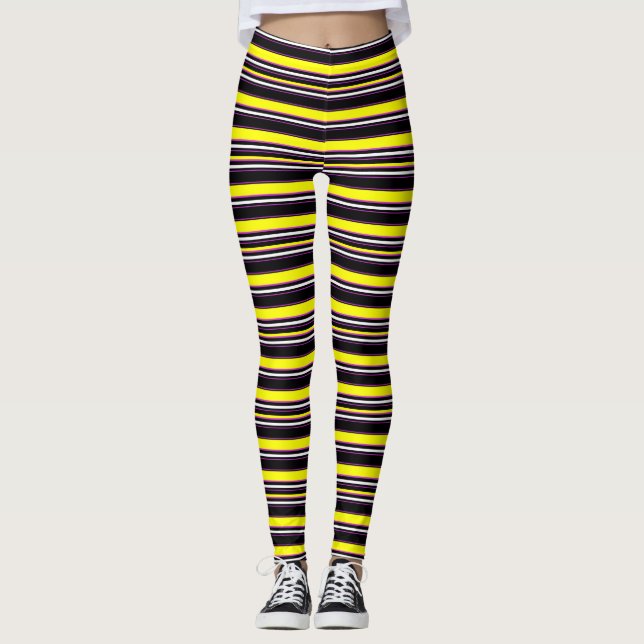 Cute black yellow stripes leggings (Front)