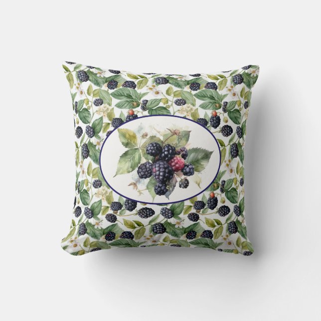 Cute Blackberries Watercolor Cushion (Front)