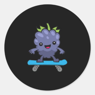 Cute Blackberry Fruit Skateboarding Kawaii Blackbe Classic Round Sticker