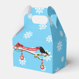 Cute Blackbird And Cardinal On Branch - MERRY XMAS Favour Box