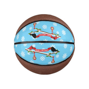 Cute Blackbird And Cardinal On Branch - MERRY XMAS Mini Basketball