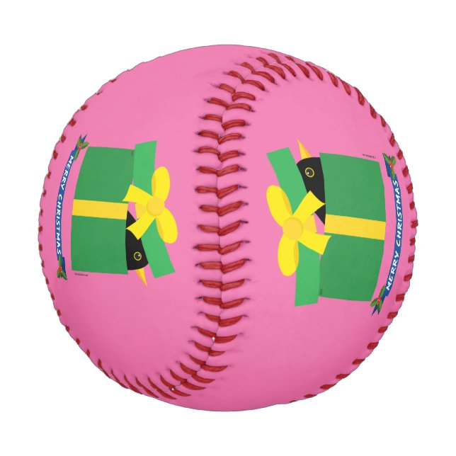 Cute Blackbird Peeking Out Of A Gift Box Baseball (Angled)