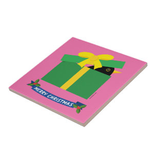 Cute Blackbird Peeking Out Of A Gift Box Ceramic Tile