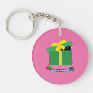 Cute Blackbird Peeking Out Of A Gift Box Key Ring