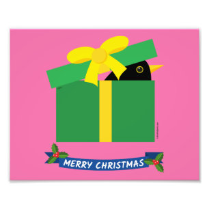 Cute Blackbird Peeking Out Of A Gift Box Photo Print