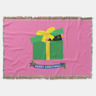 Cute Blackbird Peeking Out Of A Gift Box Throw Blanket
