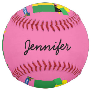 Cute Blackbird Peeking Out Of Gift Box Custom Name Softball