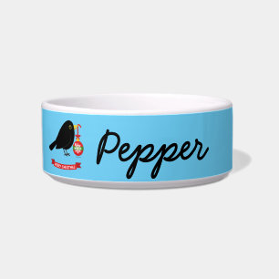 Cute Blackbird With A Christmas Ball Custom Name Bowl