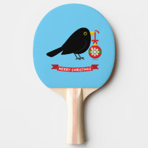 Cute Blackbird With A Christmas Ball Ping Pong Paddle